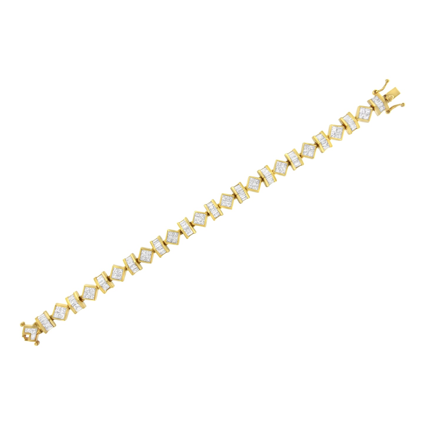 14K Yellow Gold 7.50 Cttw Princess and Baguette Diamond Geometric Link Bracelet Bids.com
