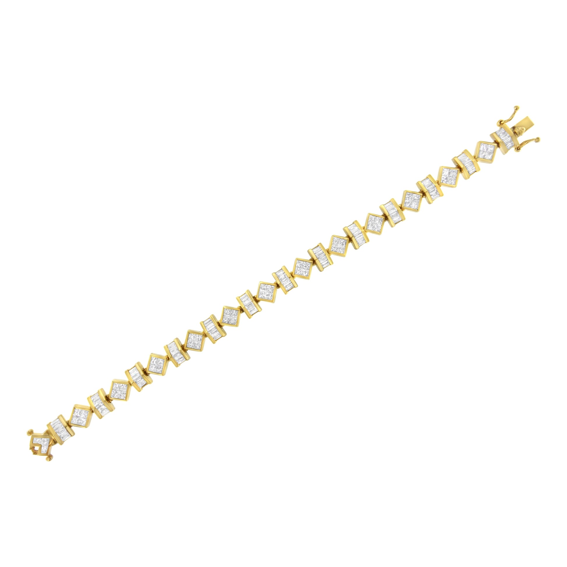 14K Yellow Gold 7.50 Cttw Princess and Baguette Diamond Geometric Link Bracelet Bids.com