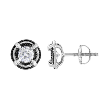 Black Rhodium Plated .925 Sterling Silver Round 1-1/2 cttw Diamond Double Halo 4-Prong Solitaire Milgrain Stud Earrings (H-I Color, I2-I3 Clarity) Bids.com