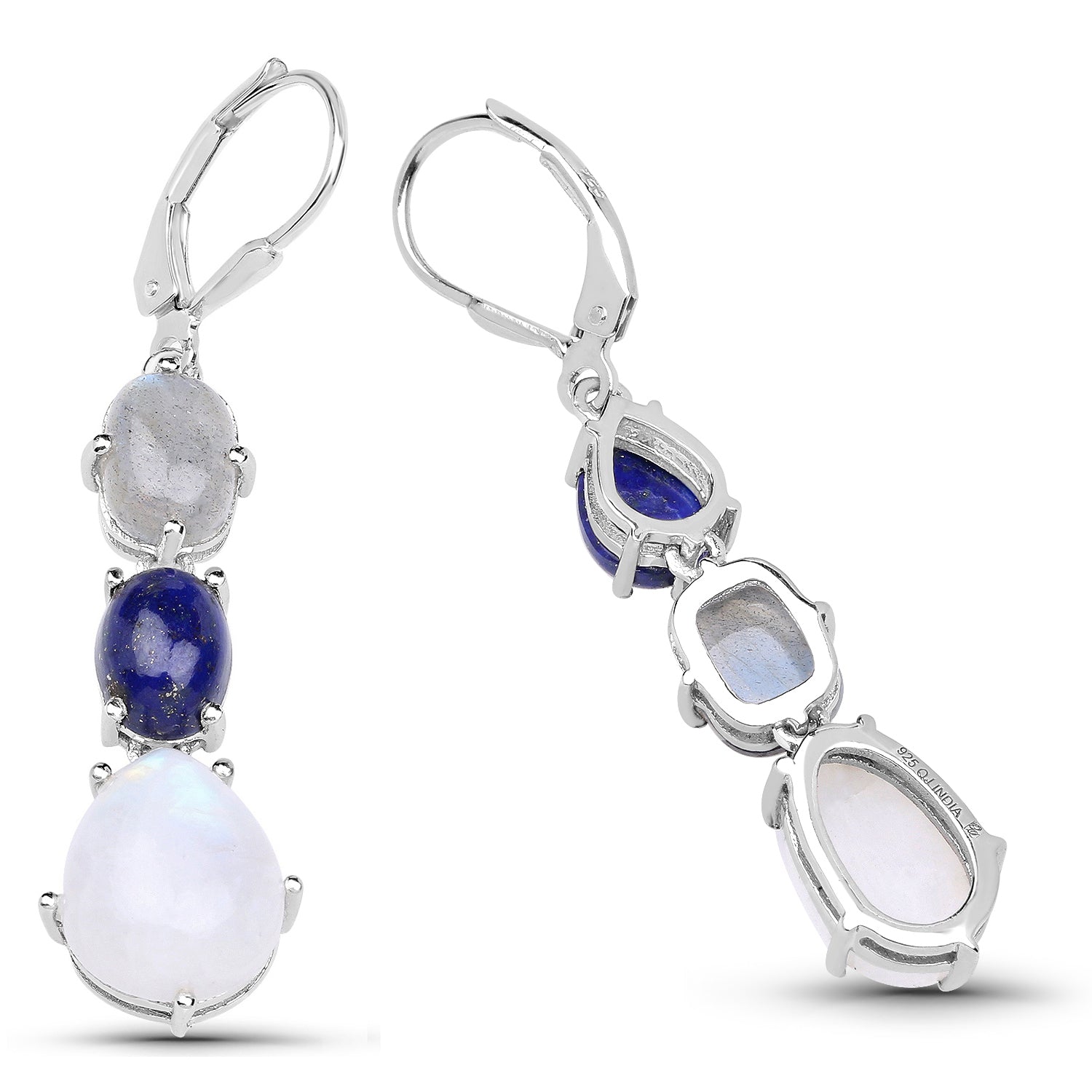 10.17 Carat Genuine Lapis, Labradorite and White Rainbow Moonstone .925 Sterling Silver Earrings Bids.com