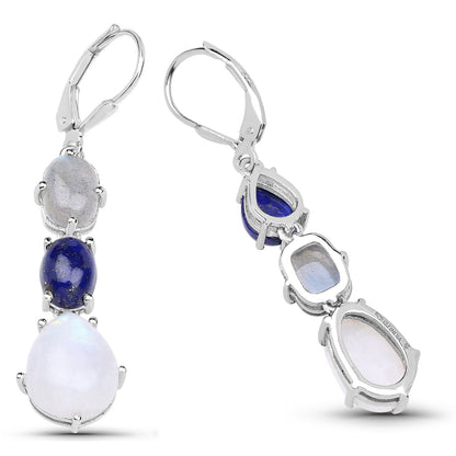 10.17 Carat Genuine Lapis, Labradorite and White Rainbow Moonstone .925 Sterling Silver Earrings Bids.com