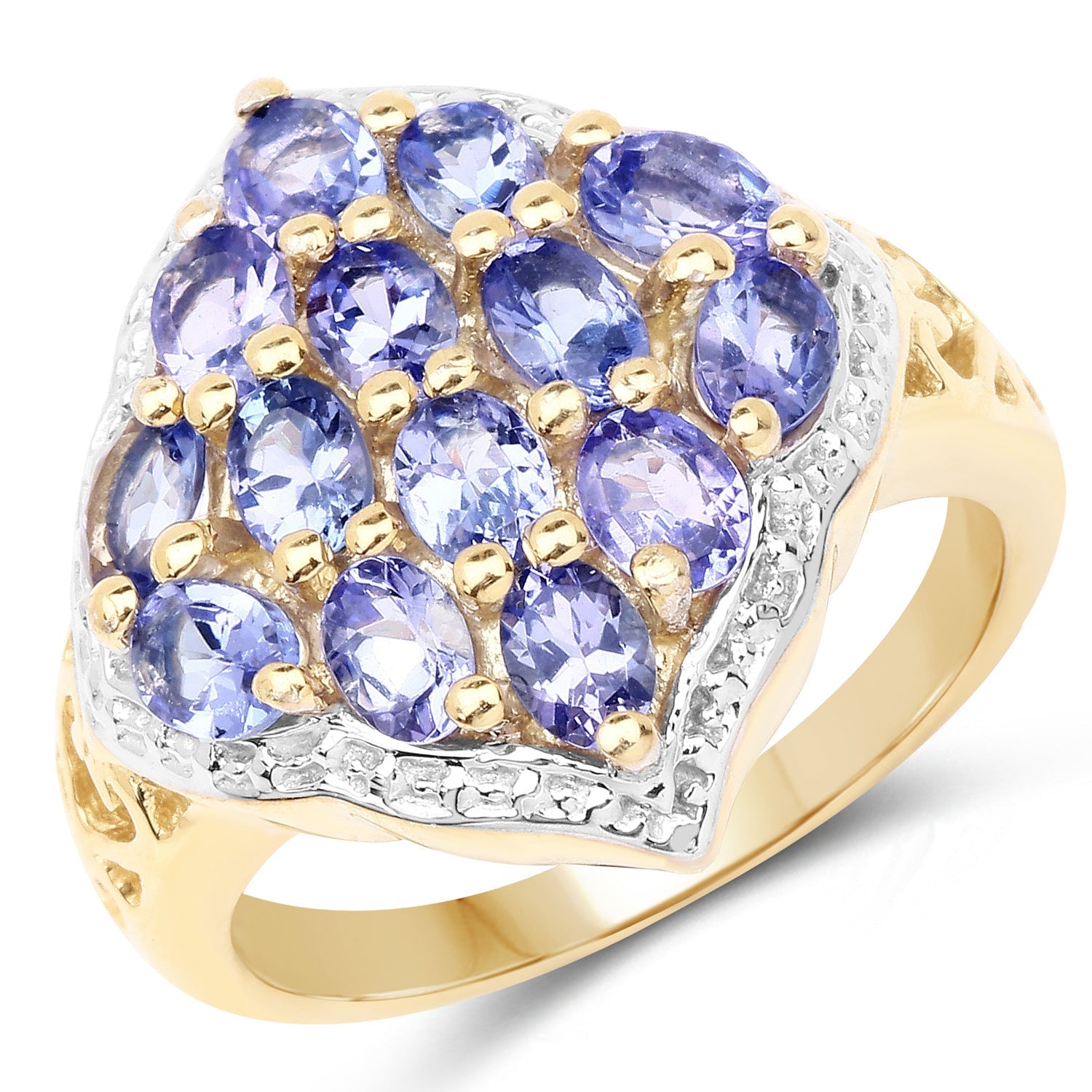 14K Yellow Gold Plated 2.38 Carat Genuine Tanzanite .925 Sterling Silver Ring Bids.com