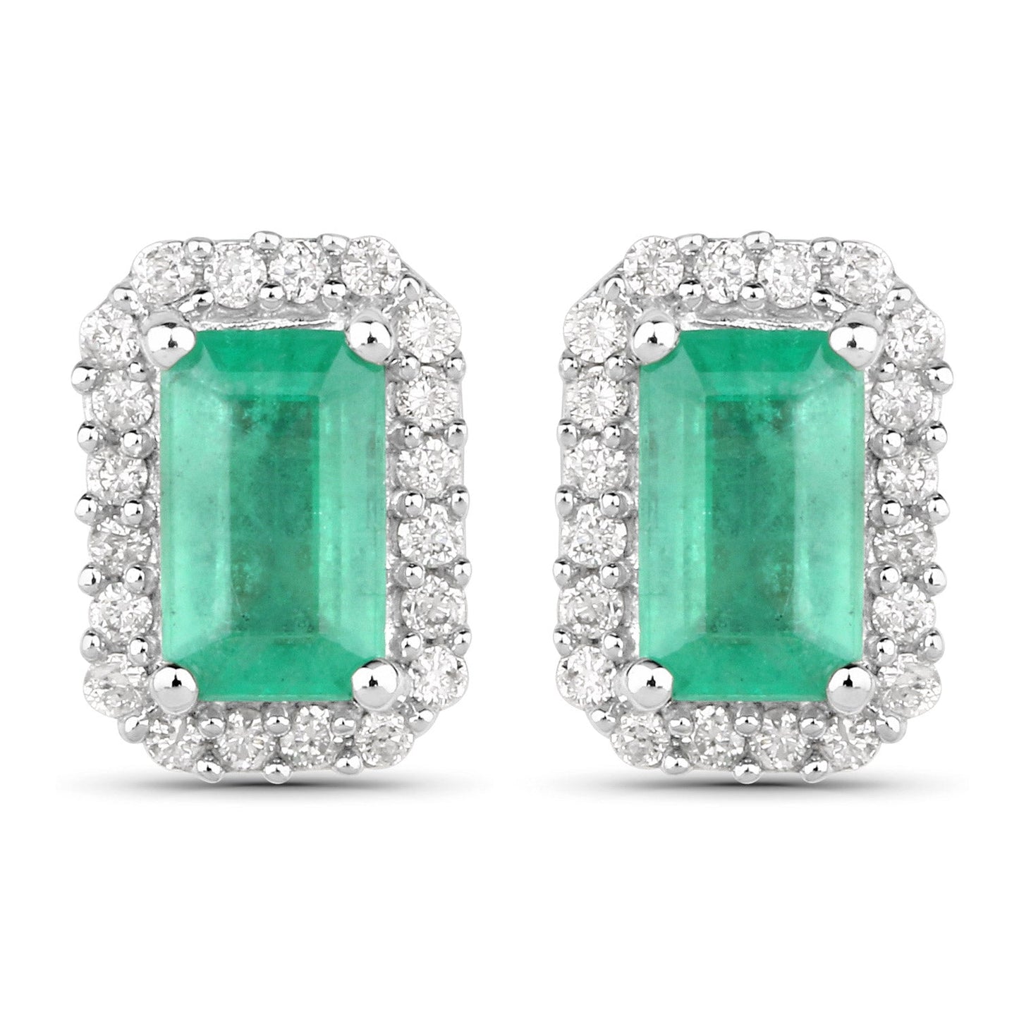0.91 Carat Genuine Zambian Emerald and White Diamond 14K White Gold Earrings Bids.com