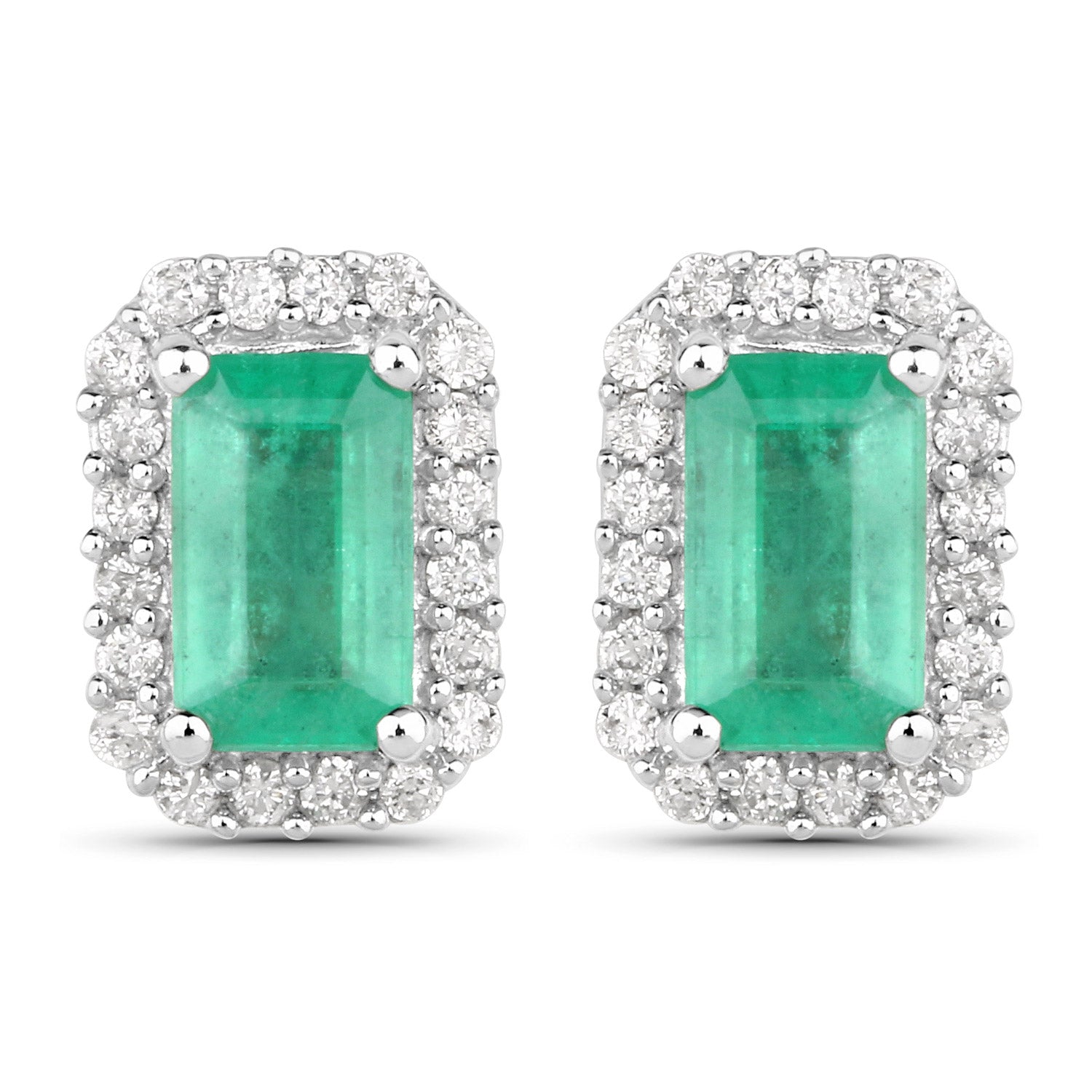 0.91 Carat Genuine Zambian Emerald and White Diamond 14K White Gold Earrings Bids.com