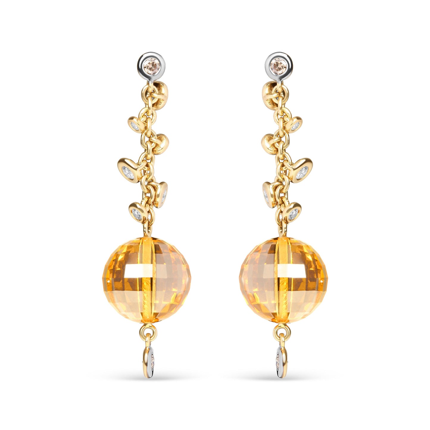 18K Yellow Gold 2/3 Cttw Round Bezel Diamond and 25mm Ball Shaped Yellow Citrine Gemstone Dangle Stud Earring (Brown and G-H Color, SI1-SI2 Clarity) Bids.com