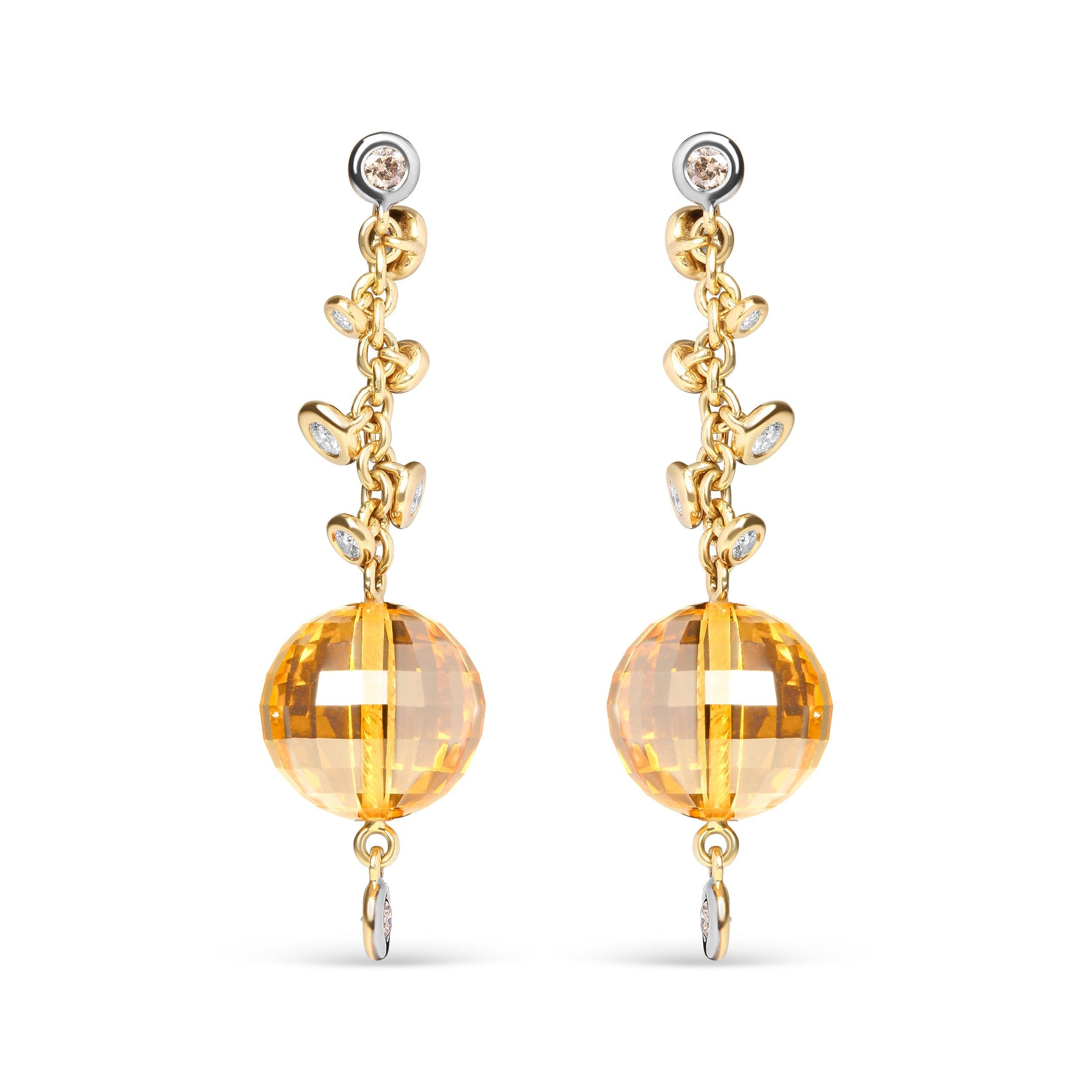18K Yellow Gold 2/3 Cttw Round Bezel Diamond and 25mm Ball Shaped Yellow Citrine Gemstone Dangle Stud Earring (Brown and G-H Color, SI1-SI2 Clarity) Bids.com
