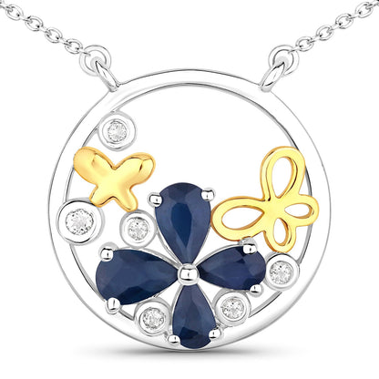 1.41 Carat Genuine Blue Sapphire and White Topaz .925 Sterling Silver Pendant Bids.com
