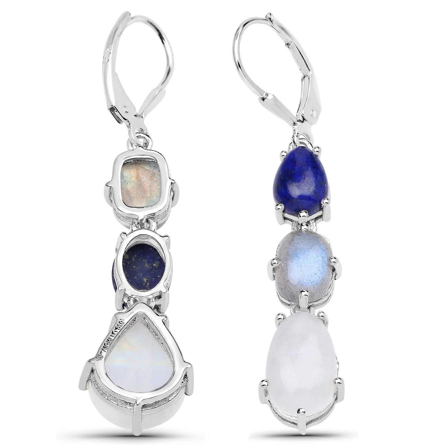 10.17 Carat Genuine Lapis, Labradorite and White Rainbow Moonstone .925 Sterling Silver Earrings Bids.com