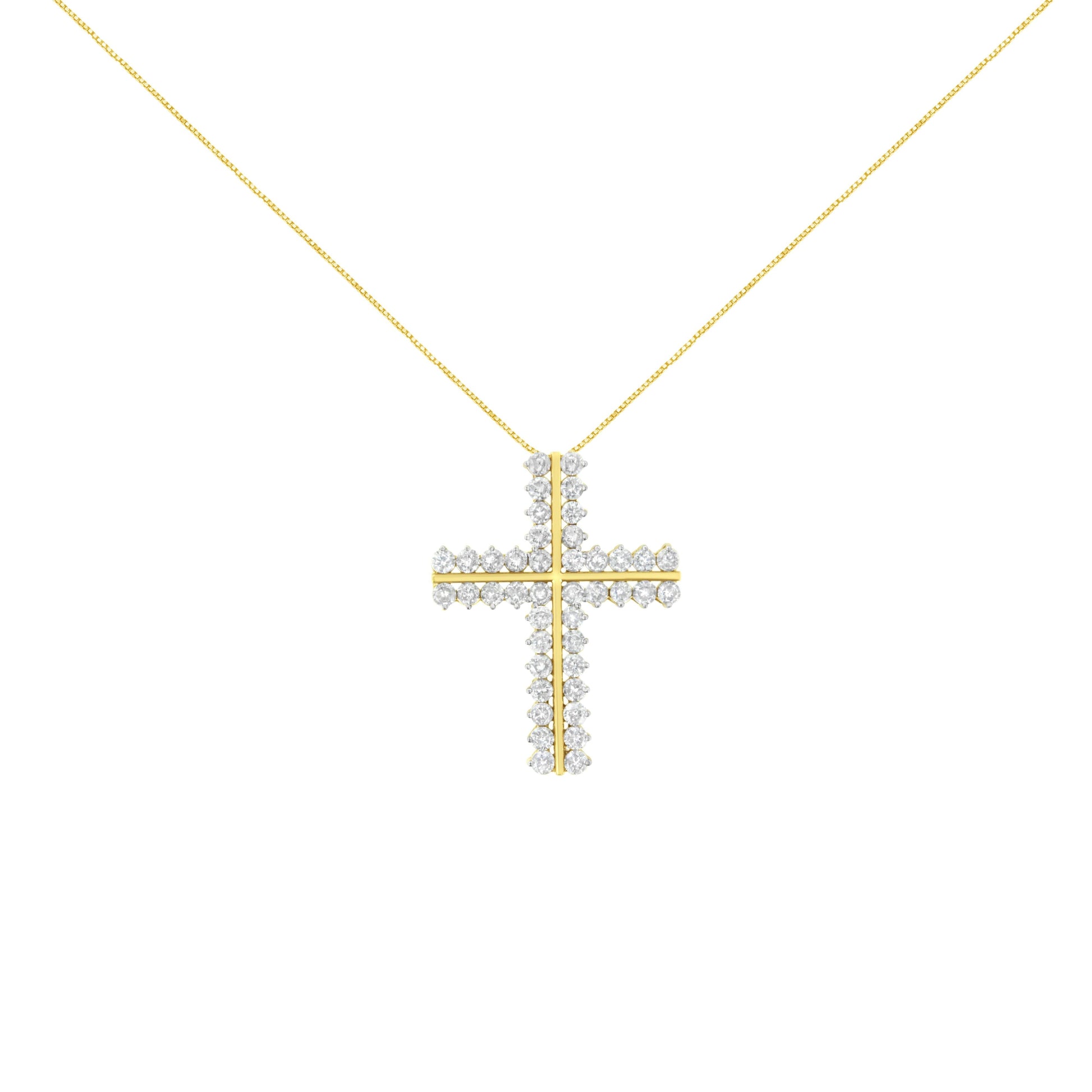 10K Yellow Gold 4.0 Cttw Diamond Two Row Cross 18" Pendant Necklace (J-K Clarity, I1-I2 Color) Bids.com