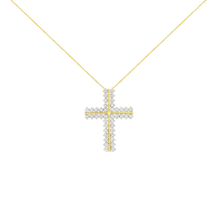 10K Yellow Gold 4.0 Cttw Diamond Two Row Cross 18" Pendant Necklace (J-K Clarity, I1-I2 Color) Bids.com