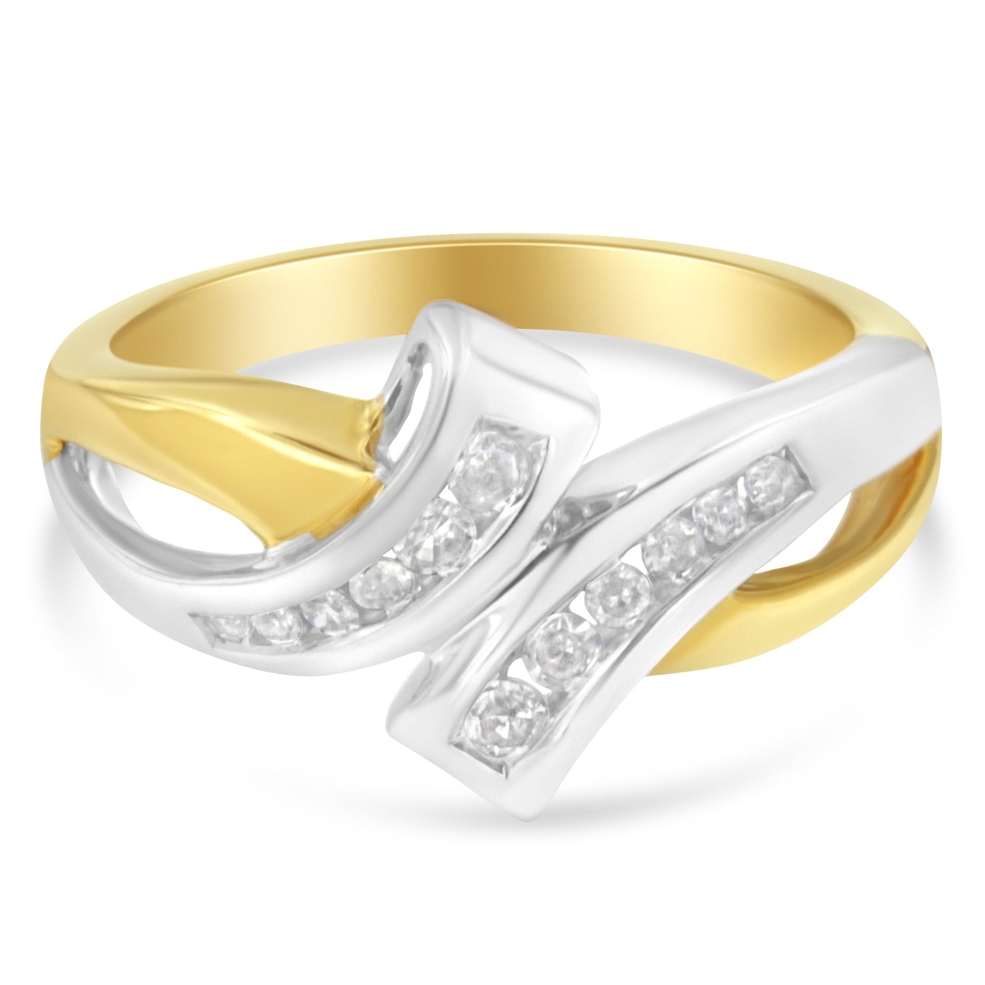 10K Two Toned Channel-Set Diamond Bypass Ring (1/4 cttw, I-J Color, I2 Clarity) Bids.com