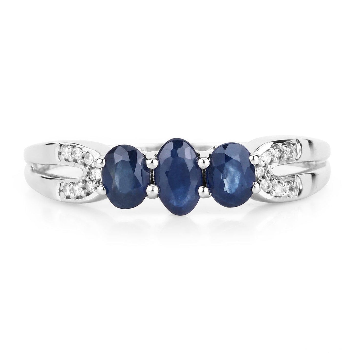 0.73 Carat Genuine Blue Sapphire and White Diamond 14K White Gold Ring Bids.com