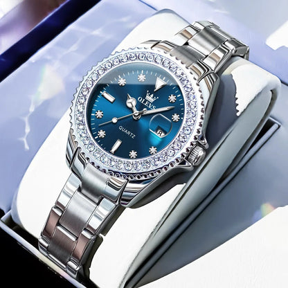 Women's Sunray Dial Zircon Bezel Steel Quartz Watch BandsCo Straps