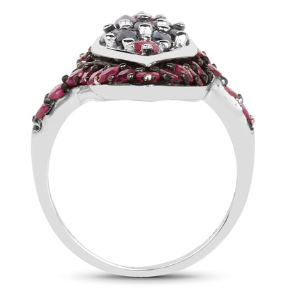 1.77 Carat Genuine Blue Sapphire and Ruby .925 Sterling Silver Ring Bids.com