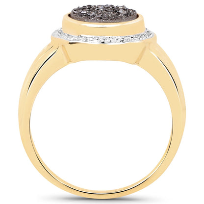 14K Yellow Gold Plated 4.50 Carat Genuine Drusy Quartz .925 Sterling Silver Ring Bids.com
