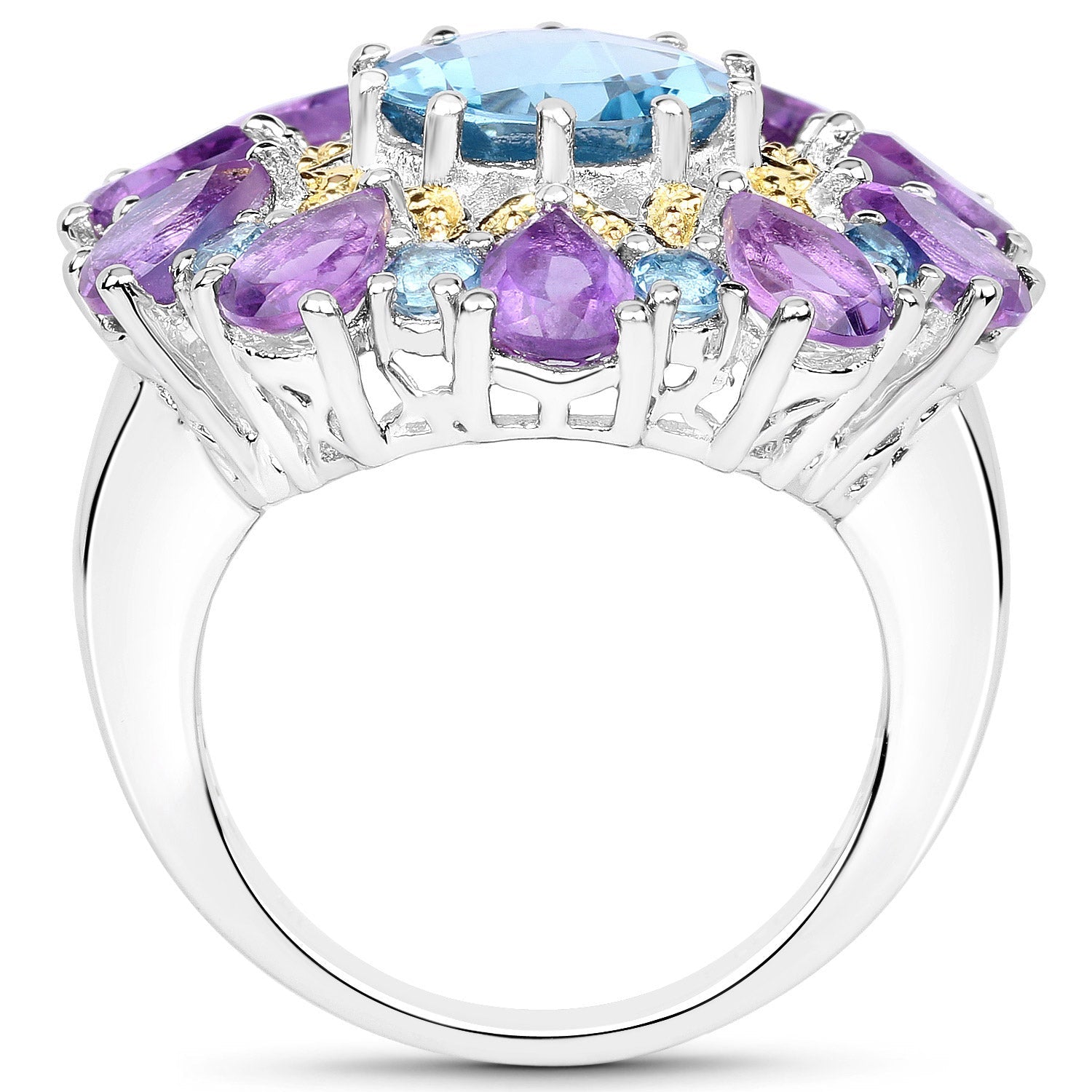 8.86 Carat Genuine London Blue Topaz and Amethyst .925 Sterling Silver Ring Bids.com