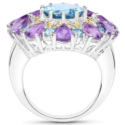 8.86 Carat Genuine London Blue Topaz and Amethyst .925 Sterling Silver Ring Bids.com