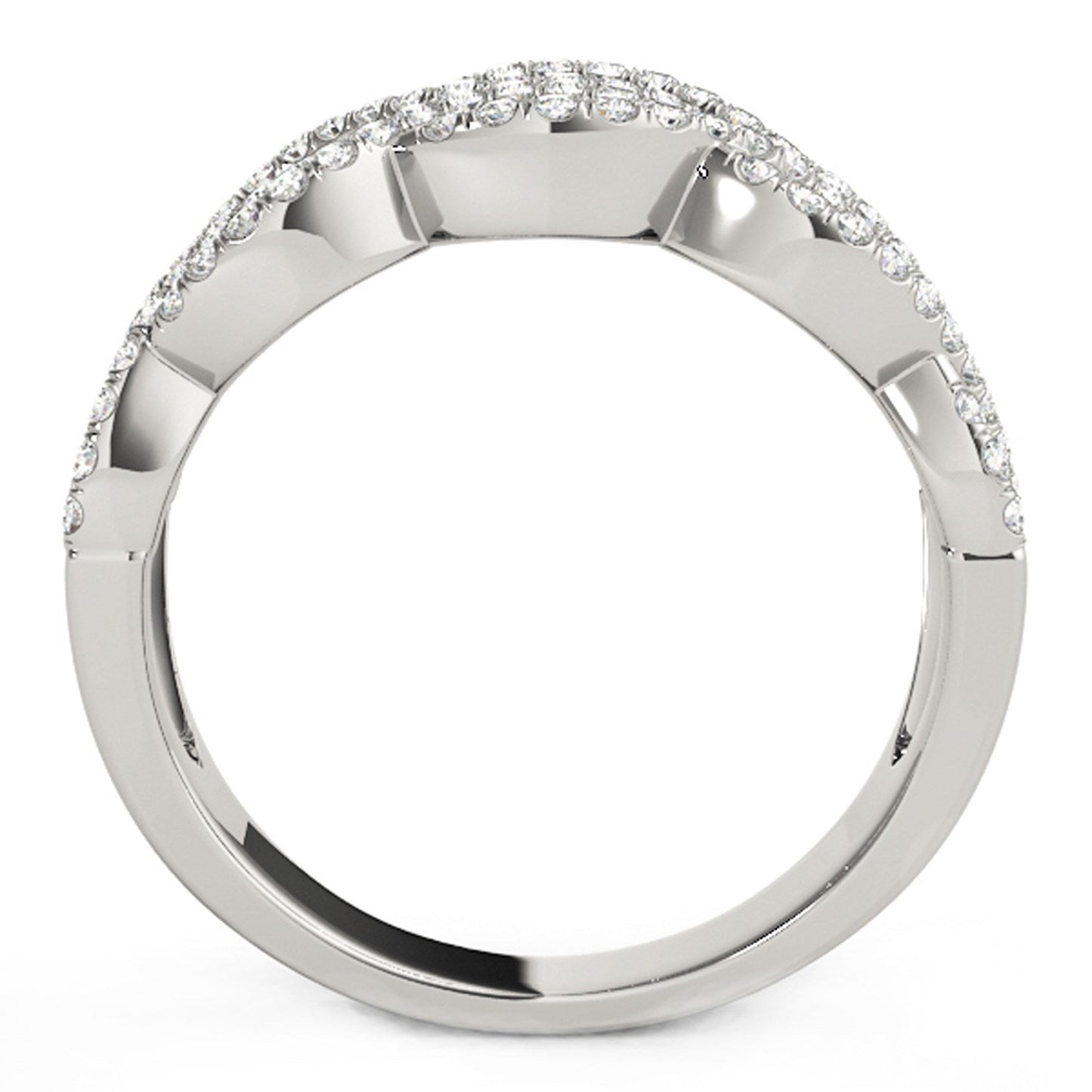 Diamond Studded Double Interlocking Waves Ring in 14k White Gold  (5/8 cttw) Bids.com