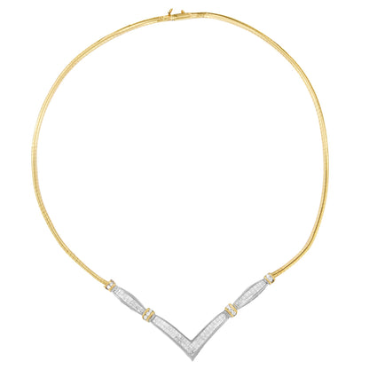14K Yellow and White Gold 2.00 Cttw Round and Princess-Cut Diamond 'V' Shape Statement Necklace (H-I Color, SI2-I1 Clarity) - 18" Bids.com