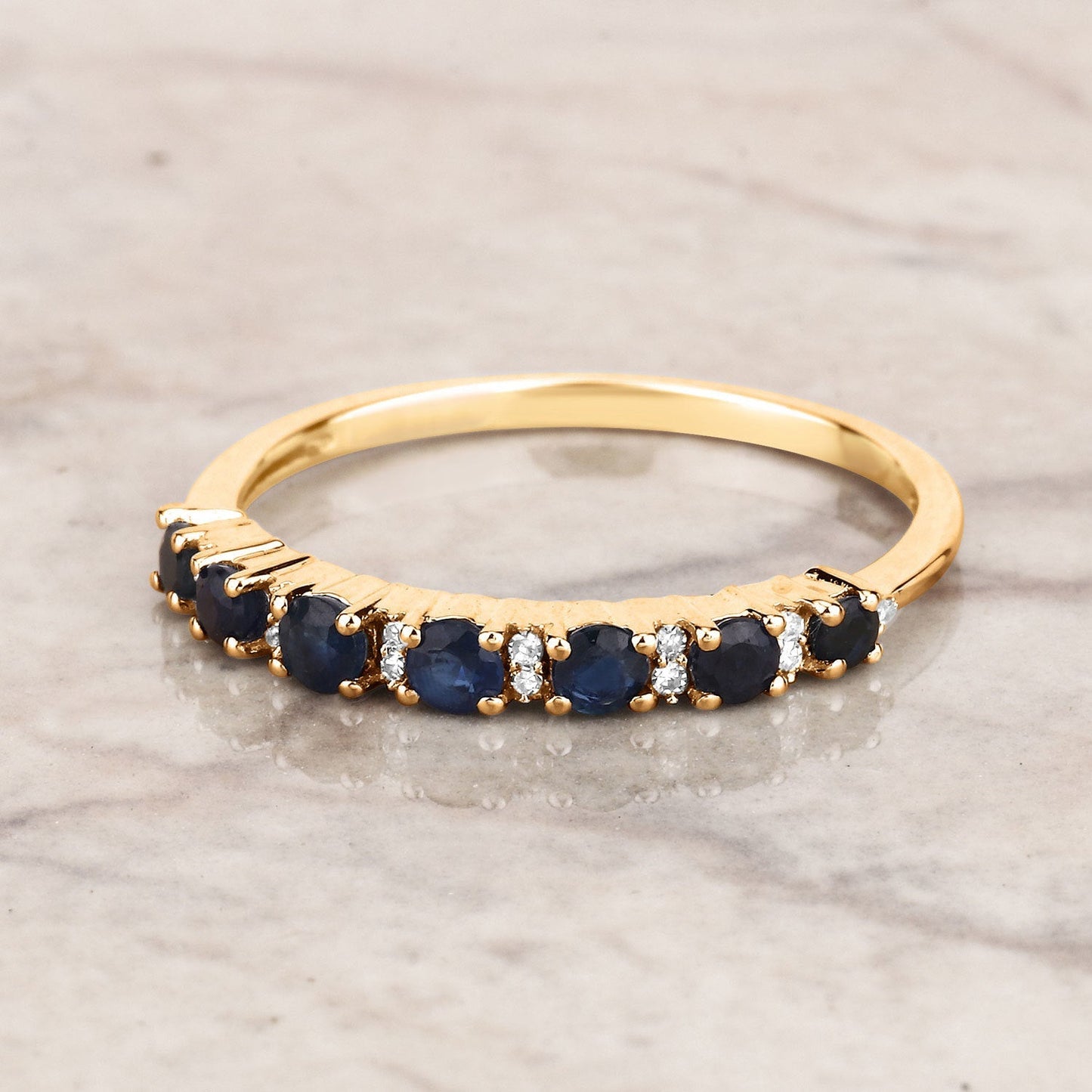 0.43 Carat Genuine Blue Sapphire and White Diamond 14K Yellow Gold Ring Bids.com