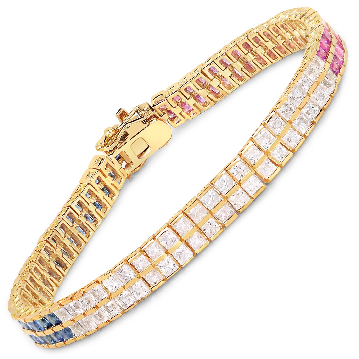 14K Yellow Gold Plated 9.52 Carat Genuine Blue Sapphire and White Sapphire .925 Sterling Silver Bracelet Bids.com