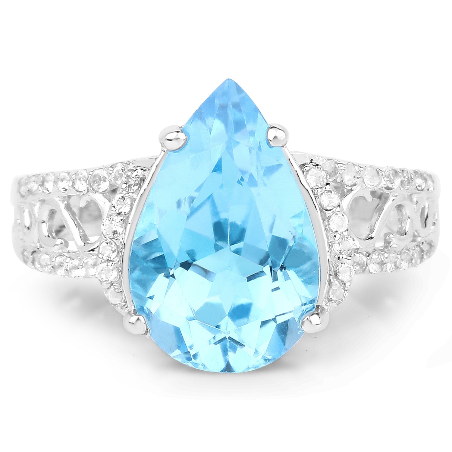 5.50 Carat Genuine Swiss Blue Topaz and White Topaz .925 Sterling Silver Ring Bids.com