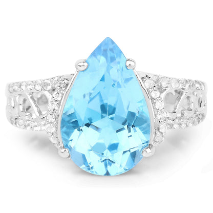 5.50 Carat Genuine Swiss Blue Topaz and White Topaz .925 Sterling Silver Ring Bids.com