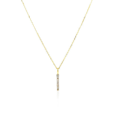 14k Yellow Gold Bar Pendant with Diamonds Bids.com