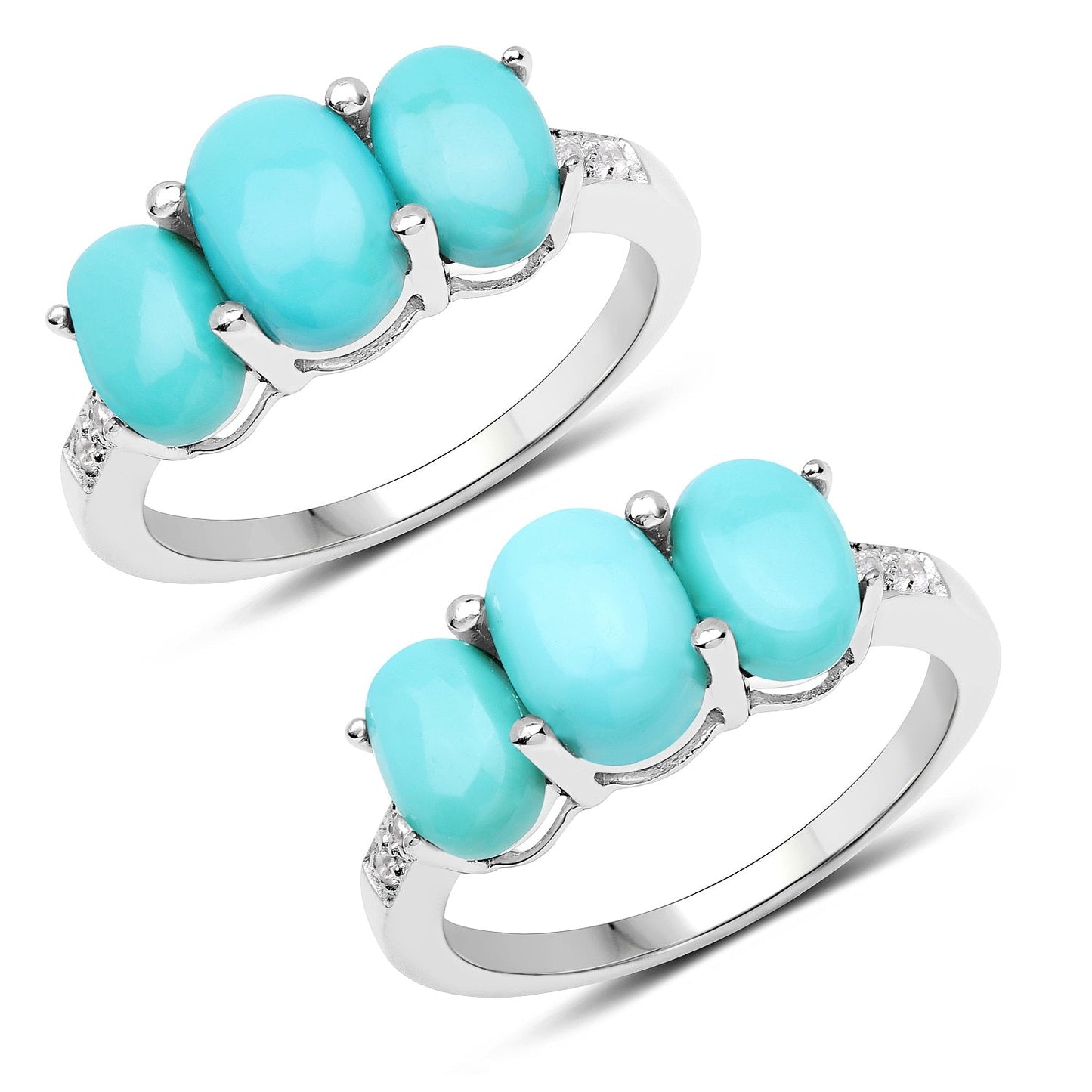 2.97 Carat Genuine Turquoise and White Zircon .925 Sterling Silver Ring Bids.com