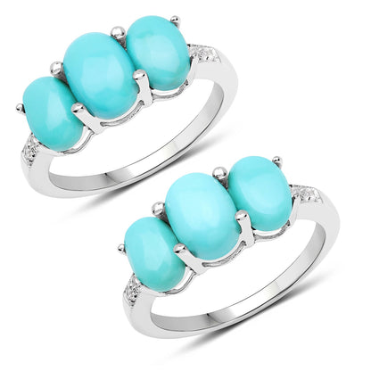 2.97 Carat Genuine Turquoise and White Zircon .925 Sterling Silver Ring Bids.com