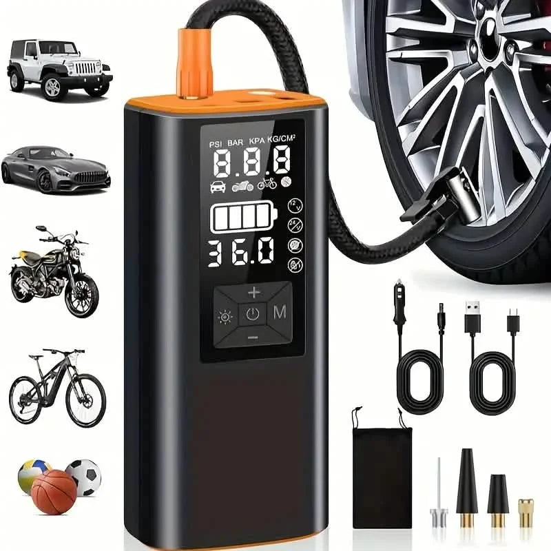 Portable Tire Inflator Air Compressor – 150 PSI Digital Air Pump with Light for Car, Bike & Motorcycle DailySale