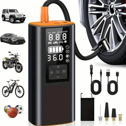 Portable Tire Inflator Air Compressor – 150 PSI Digital Air Pump with Light for Car, Bike & Motorcycle DailySale