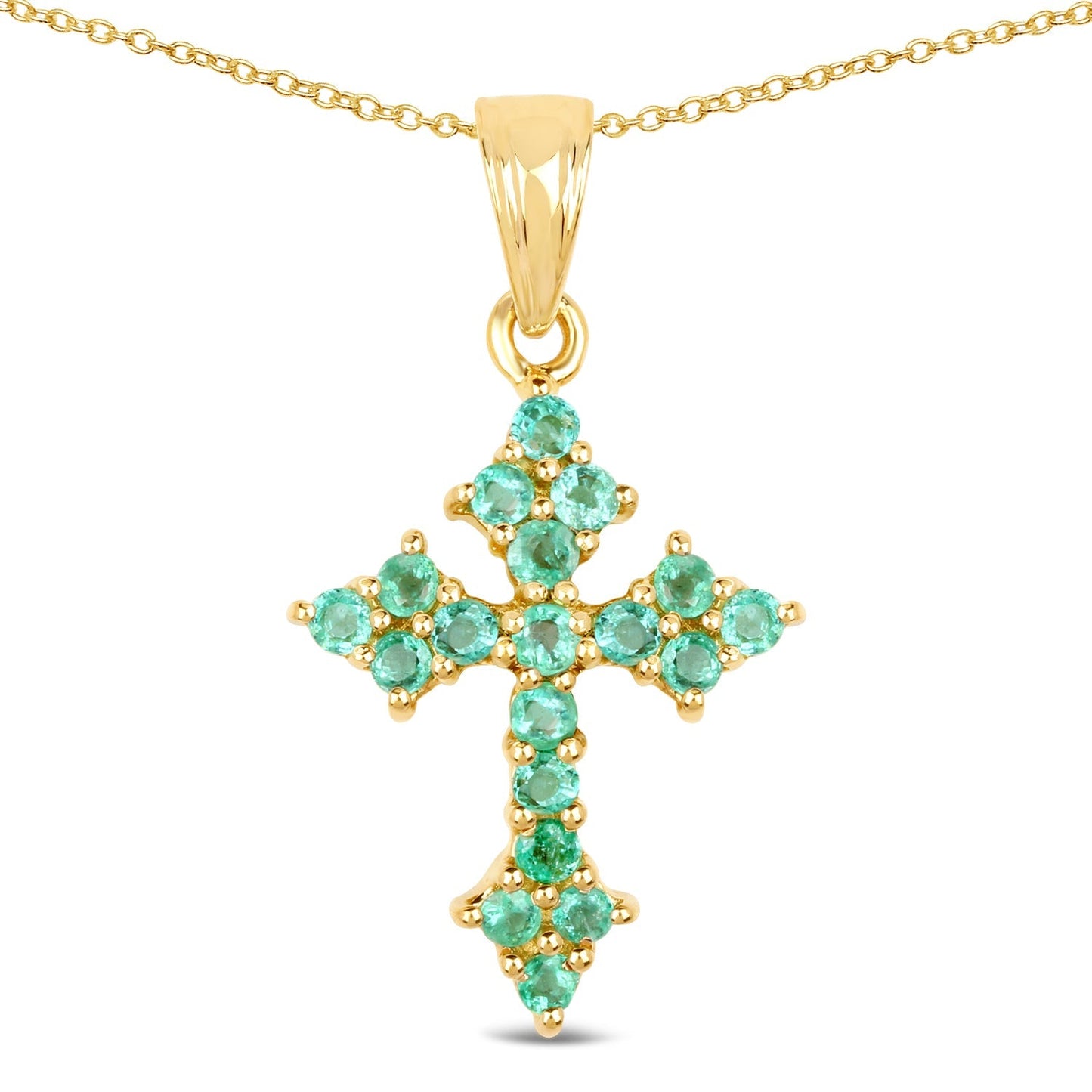 14K Yellow Gold Plated 1.05 Carat Genuine Zambian Emerald .925 Sterling Silver Pendant Bids.com