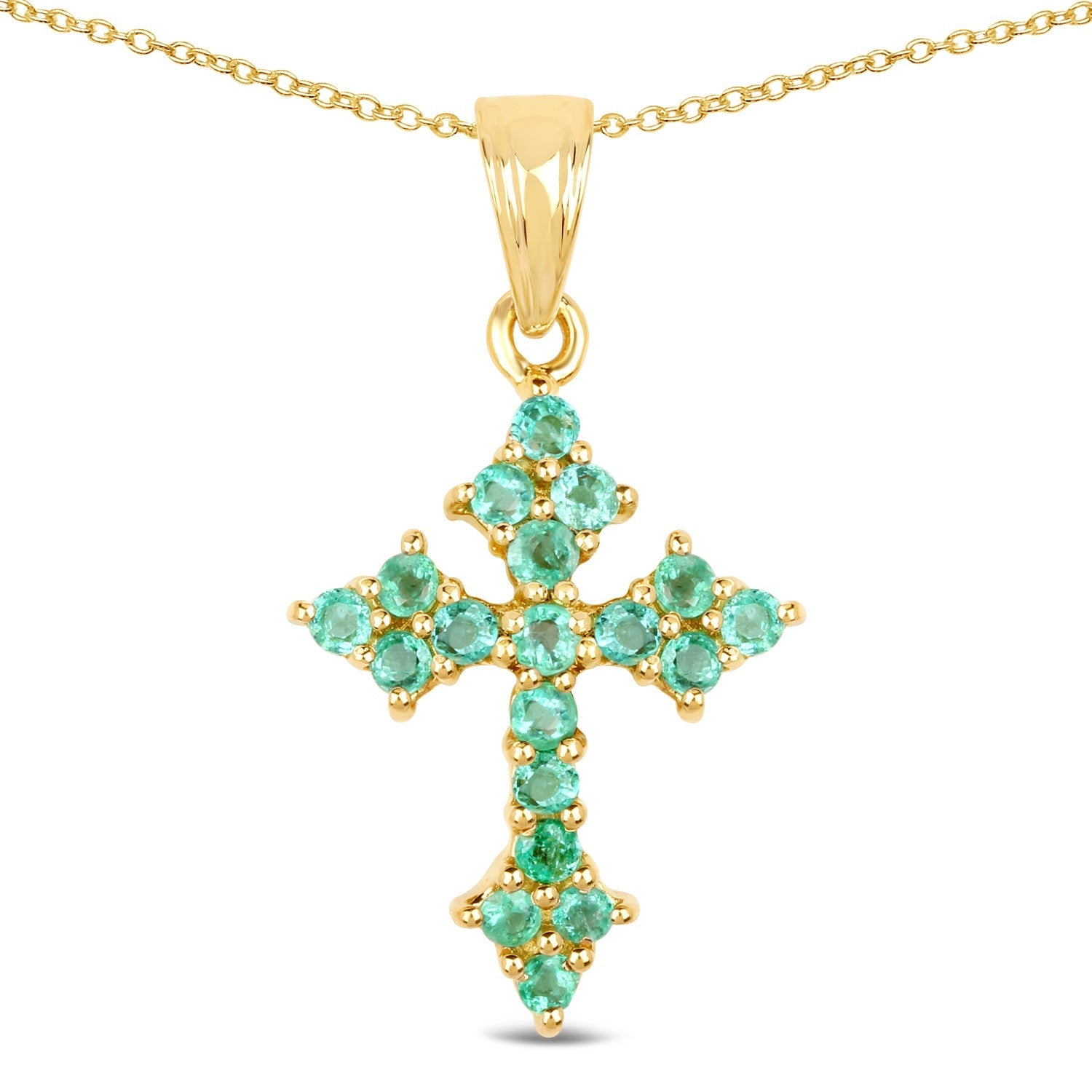 14K Yellow Gold Plated 1.05 Carat Genuine Zambian Emerald .925 Sterling Silver Pendant Bids.com