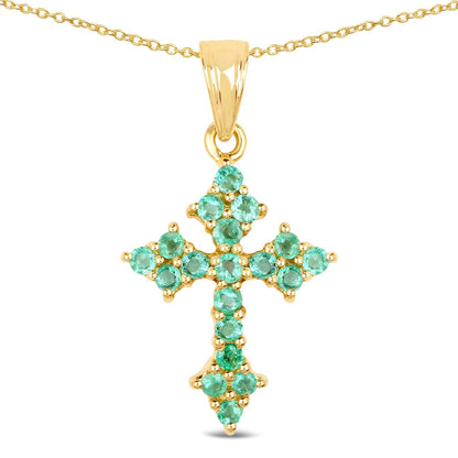 14K Yellow Gold Plated 1.05 Carat Genuine Zambian Emerald .925 Sterling Silver Pendant Bids.com