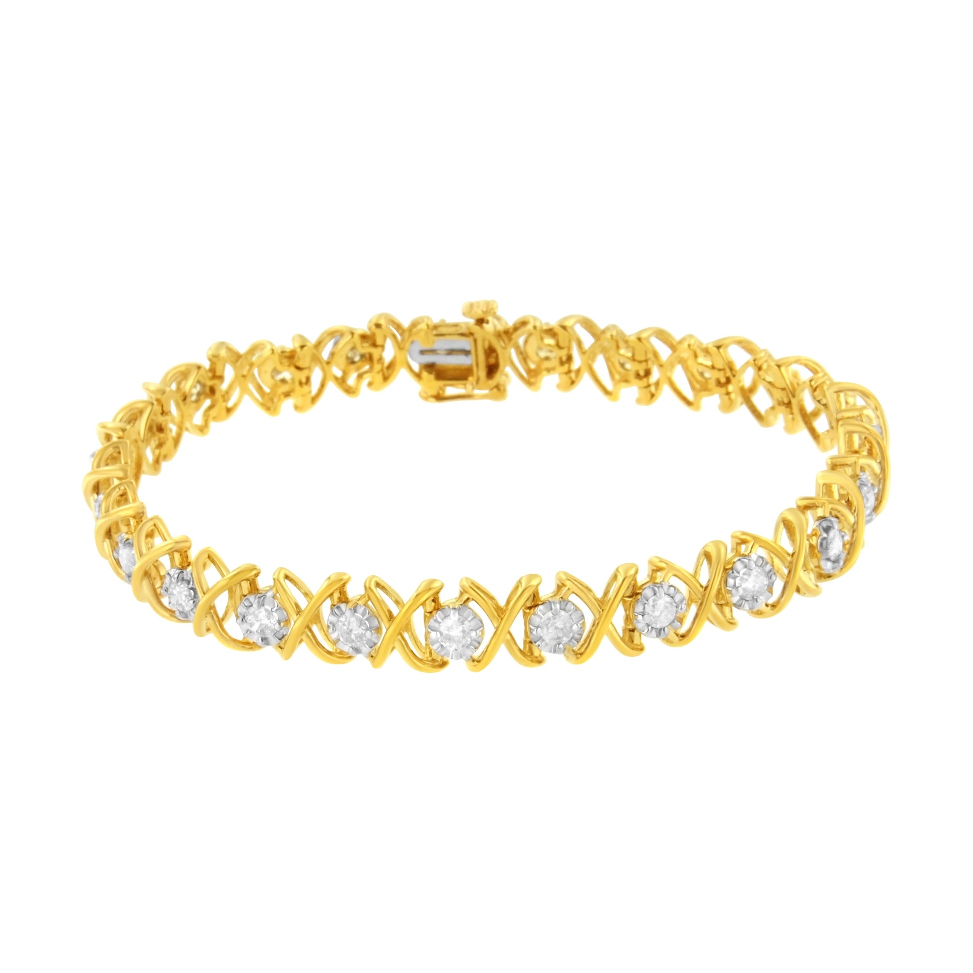 10K Yellow Gold Plated Sterling Silver 2 cttw Diamond "XOXO" Bracelet (J-K Clarity, I1-I2 Color) - Size 7.25" Bids.com