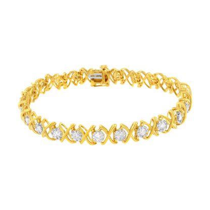 10K Yellow Gold Plated Sterling Silver 2 cttw Diamond "XOXO" Bracelet (J-K Clarity, I1-I2 Color) - Size 7.25" Bids.com