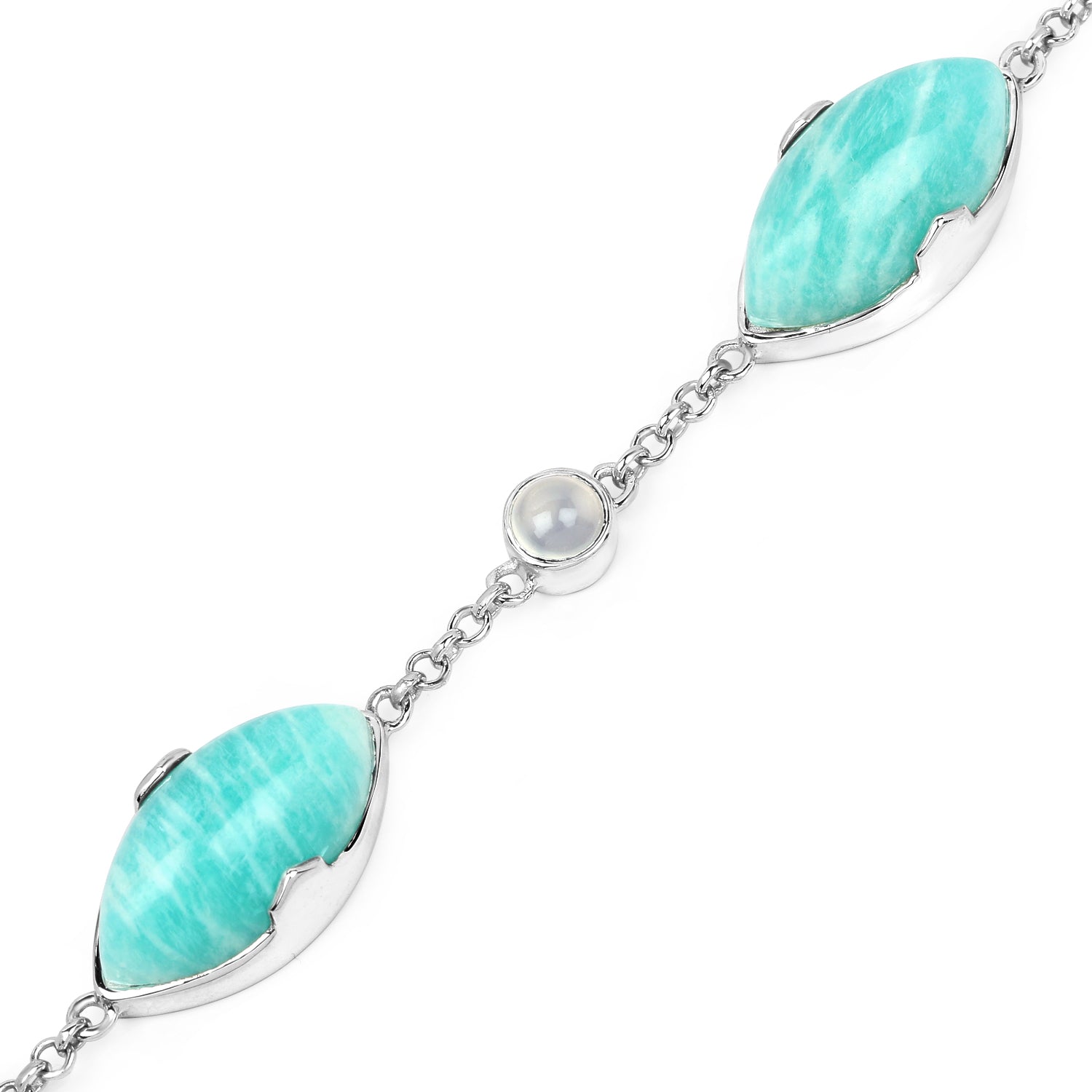 29.70 Carat Genuine Amazonite and White Agate .925 Sterling Silver Bracelet Bids.com