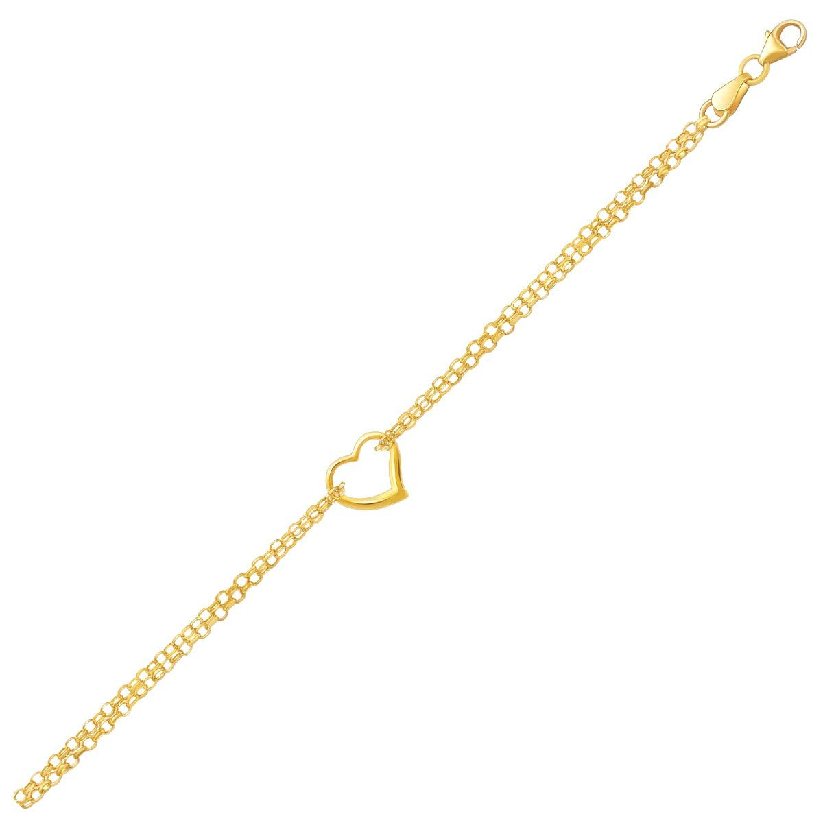 14k Yellow Gold Double Rolo Chain Anklet with an Open Heart Station Bids.com
