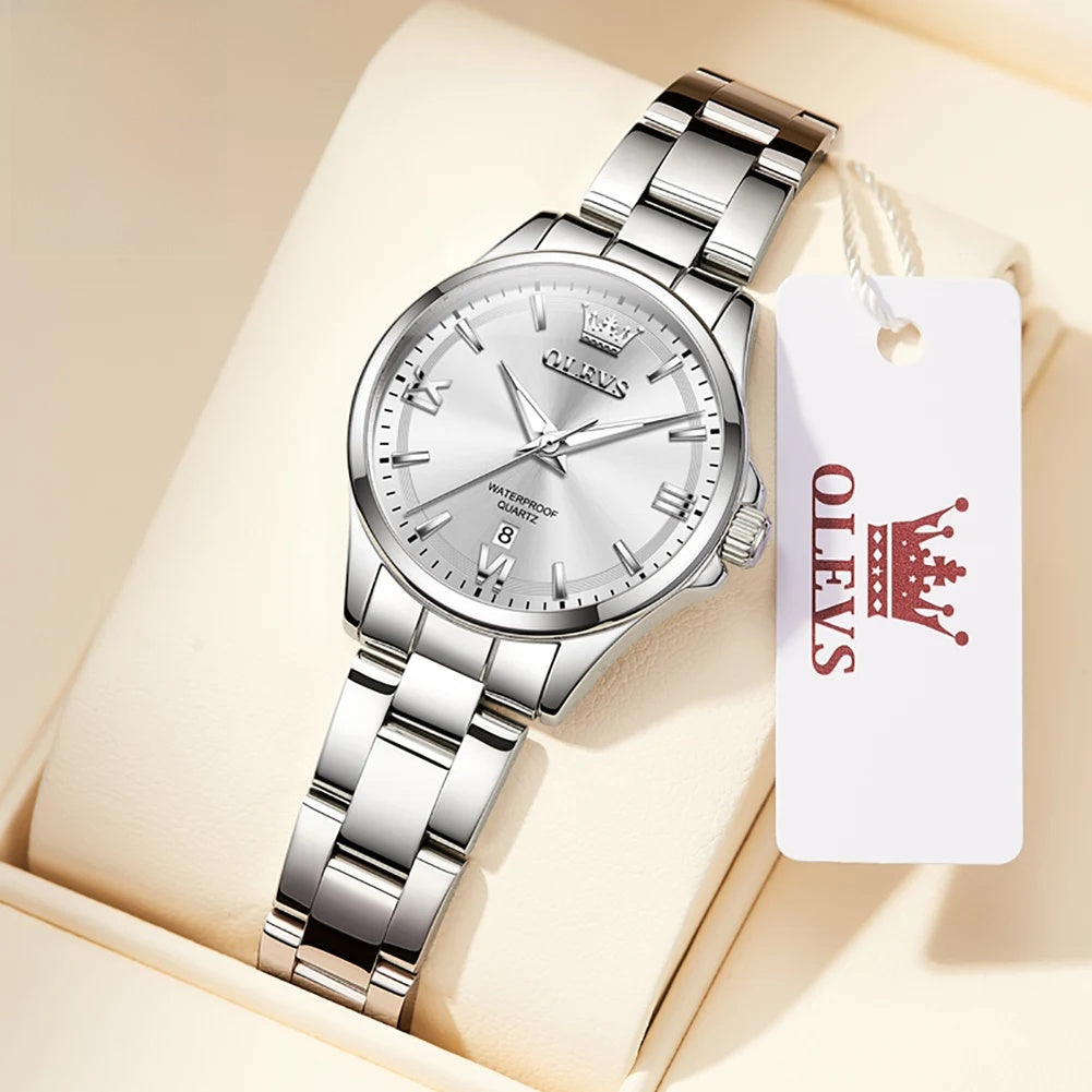 Women's Stainless Steel Watch Lavender Dial Calendar BandsCo Straps