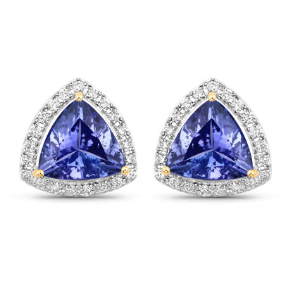 3.82 Carat Genuine Tanzanite and White Diamond 14K Yellow Gold Earrings Bids.com