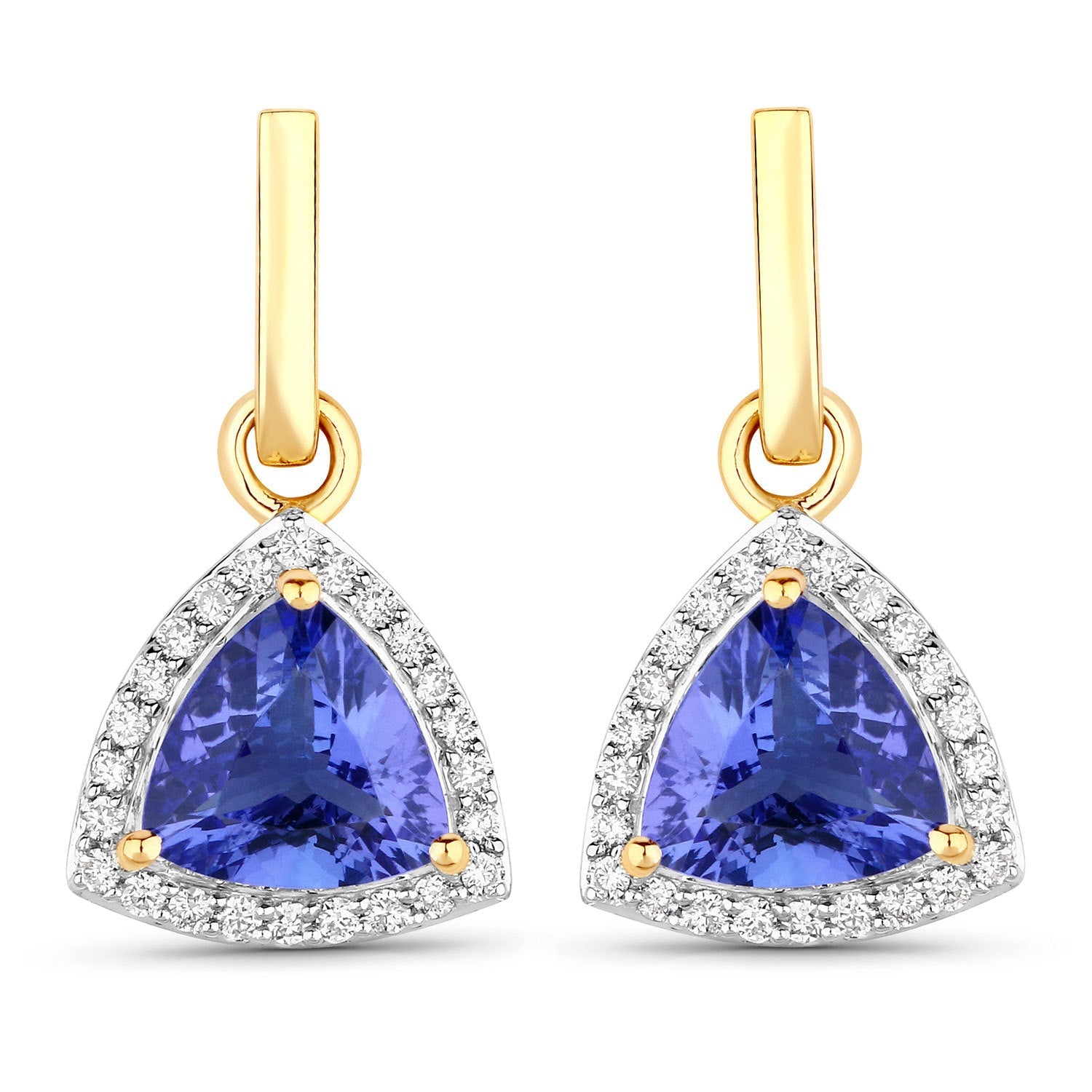 3.86 Carat Genuine Tanzanite and White Diamond 14K Yellow Gold Earrings Bids.com