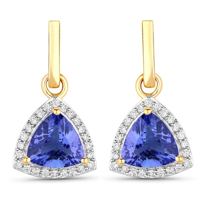 3.86 Carat Genuine Tanzanite and White Diamond 14K Yellow Gold Earrings Bids.com