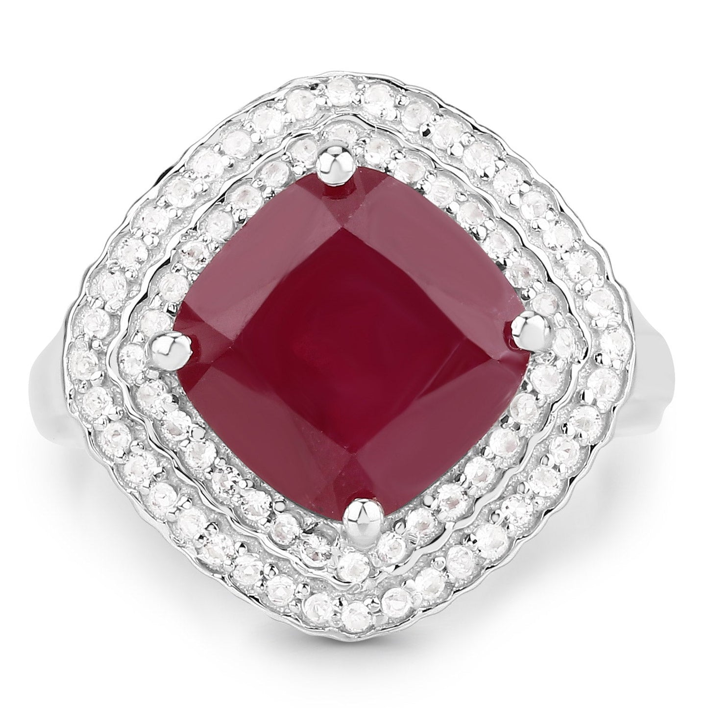 5.86 Carat Glass Filled Ruby and White Topaz .925 Sterling Silver Ring Bids.com