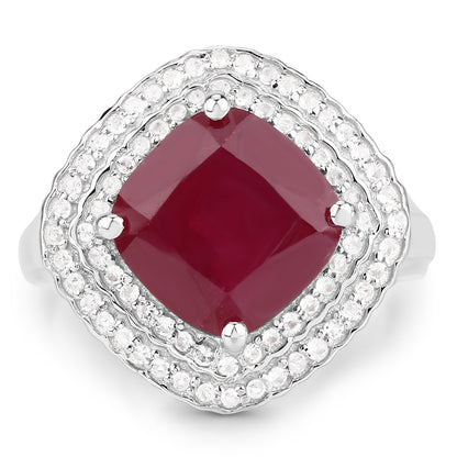 5.86 Carat Glass Filled Ruby and White Topaz .925 Sterling Silver Ring Bids.com