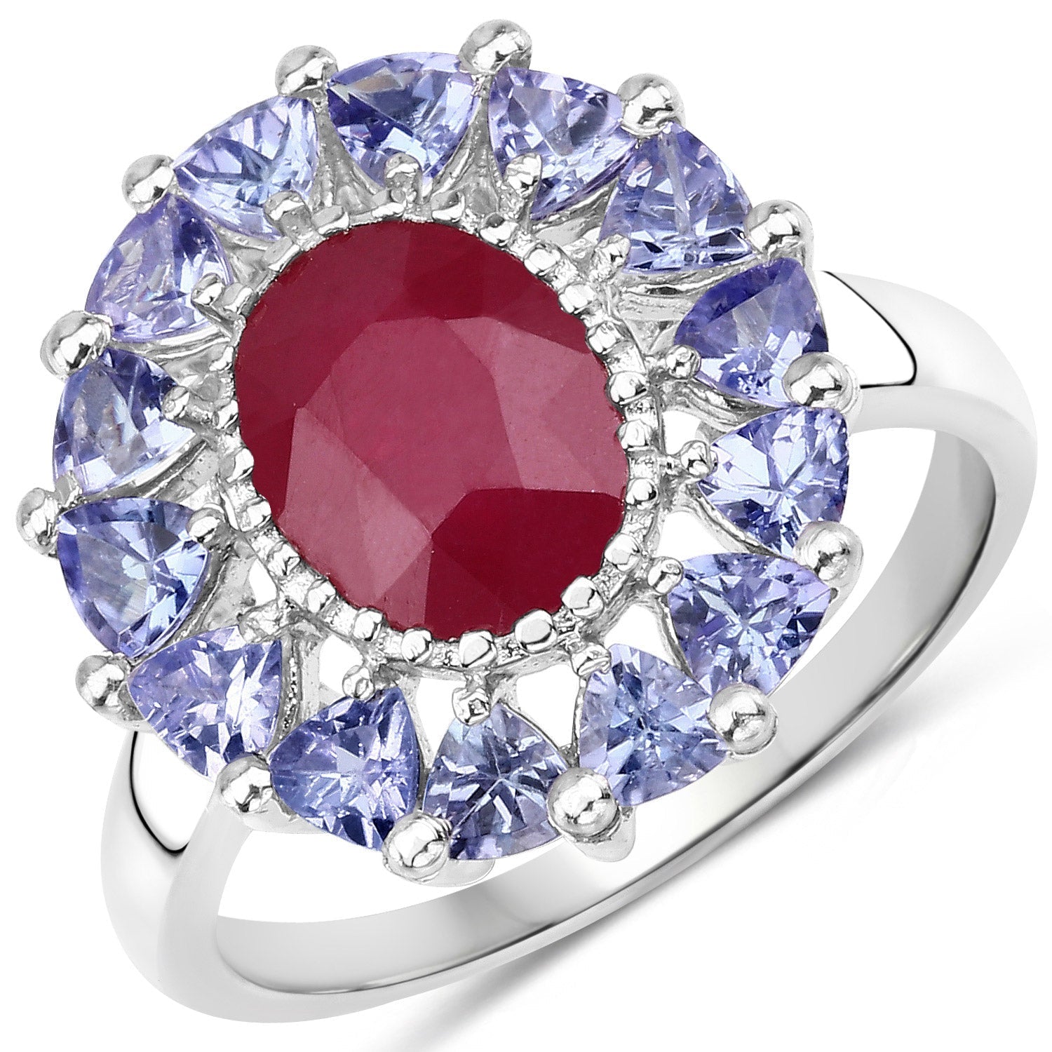3.70 Carat Glass Filled Ruby and Tanzanite .925 Sterling Silver Ring Bids.com