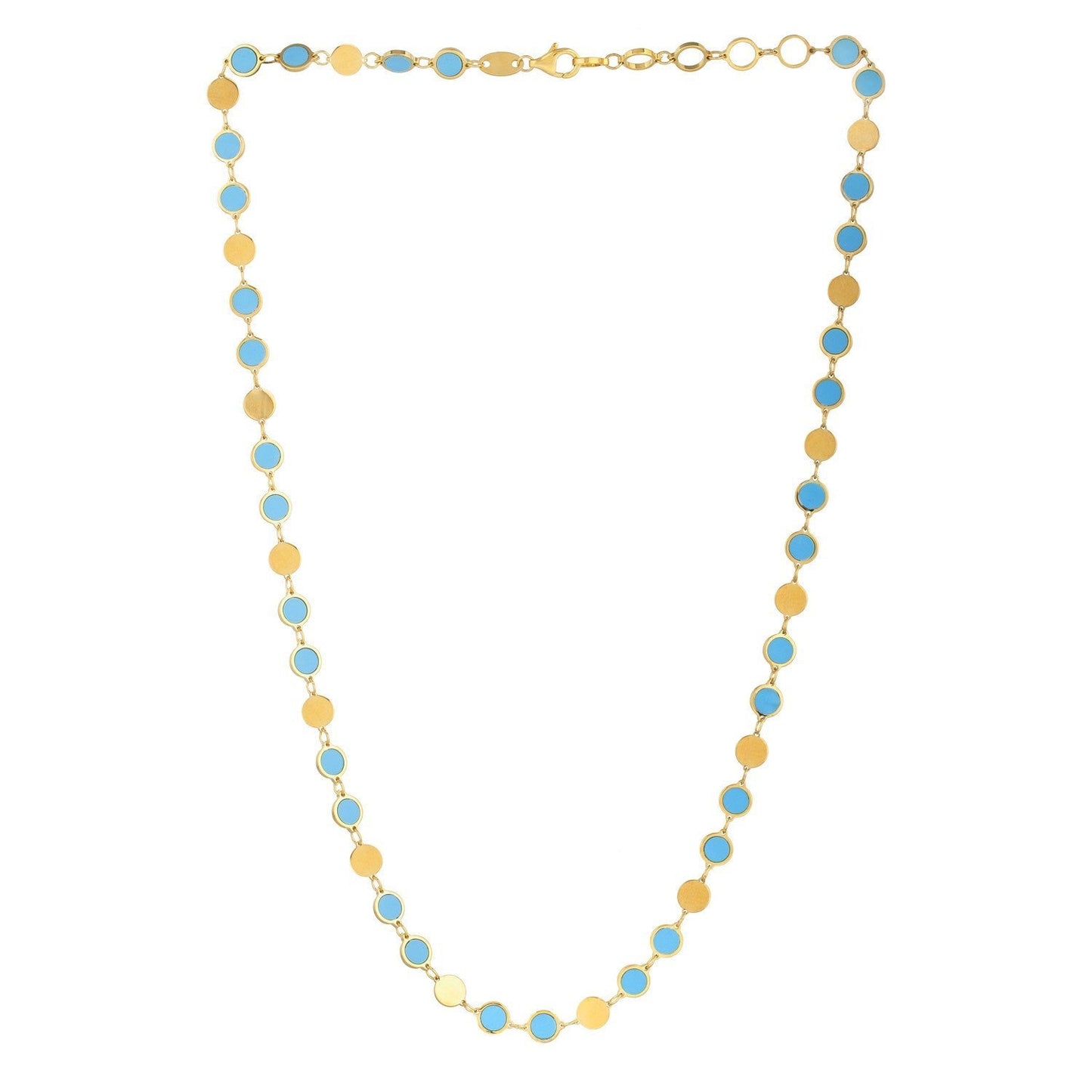 14k Yellow Gold Turquoise Geometric Mirror Gem Chain Necklace (5.00 mm) Bids.com