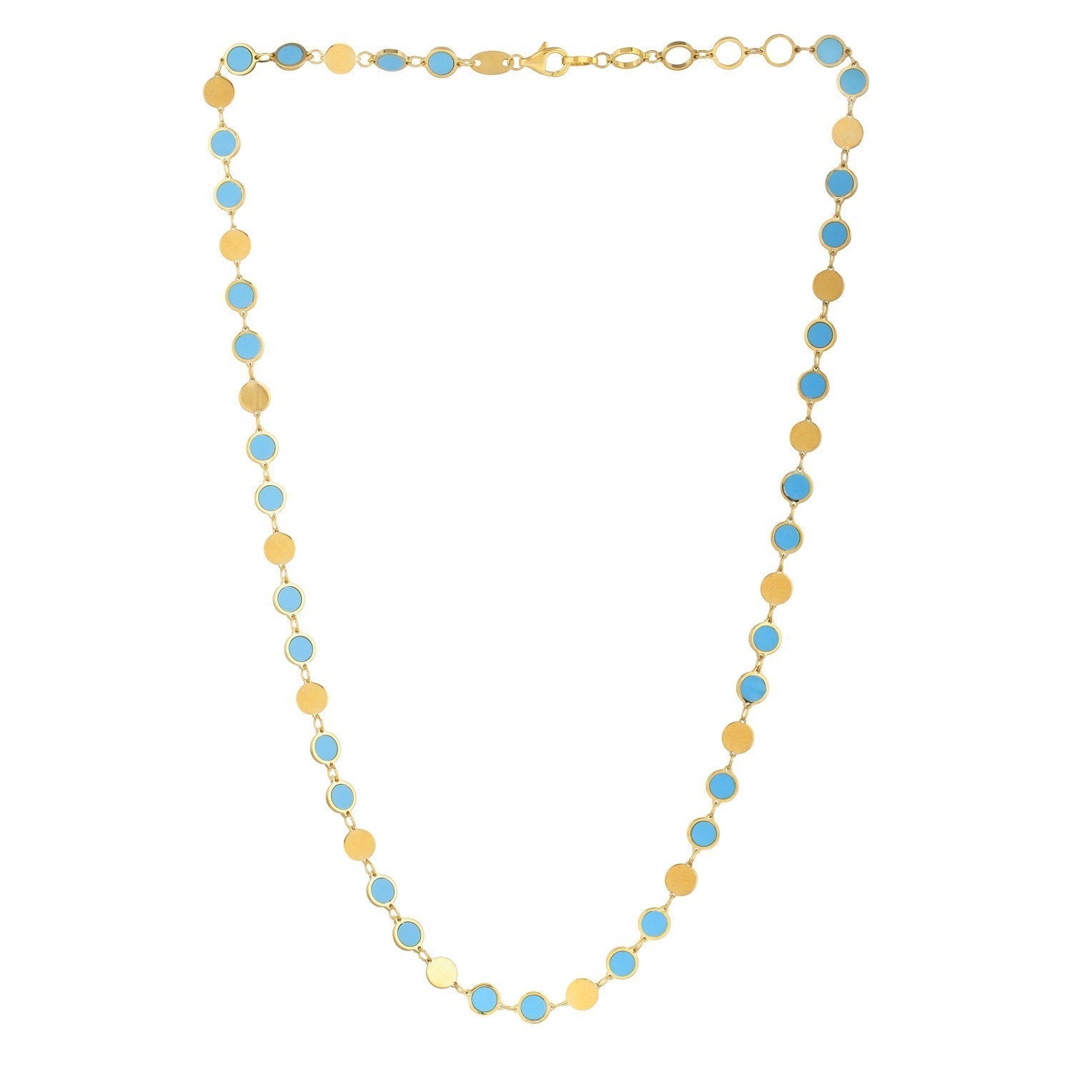 14k Yellow Gold Turquoise Geometric Mirror Gem Chain Necklace (5.00 mm) Bids.com