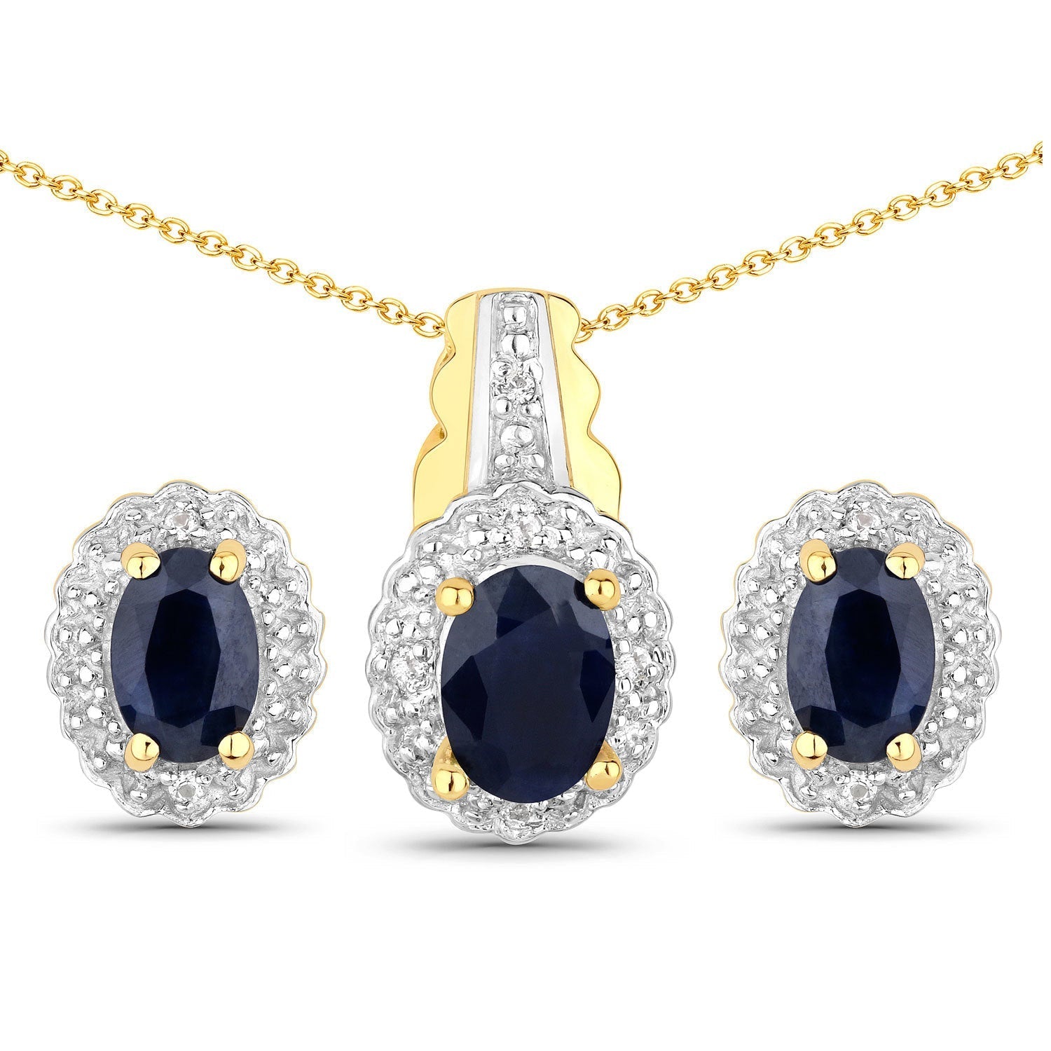 1.96 Carat Genuine Black Blue Sapphire and White Topaz .925 Sterling Silver Jewelry Set Bids.com
