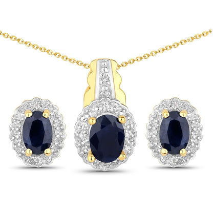 1.96 Carat Genuine Black Blue Sapphire and White Topaz .925 Sterling Silver Jewelry Set Bids.com